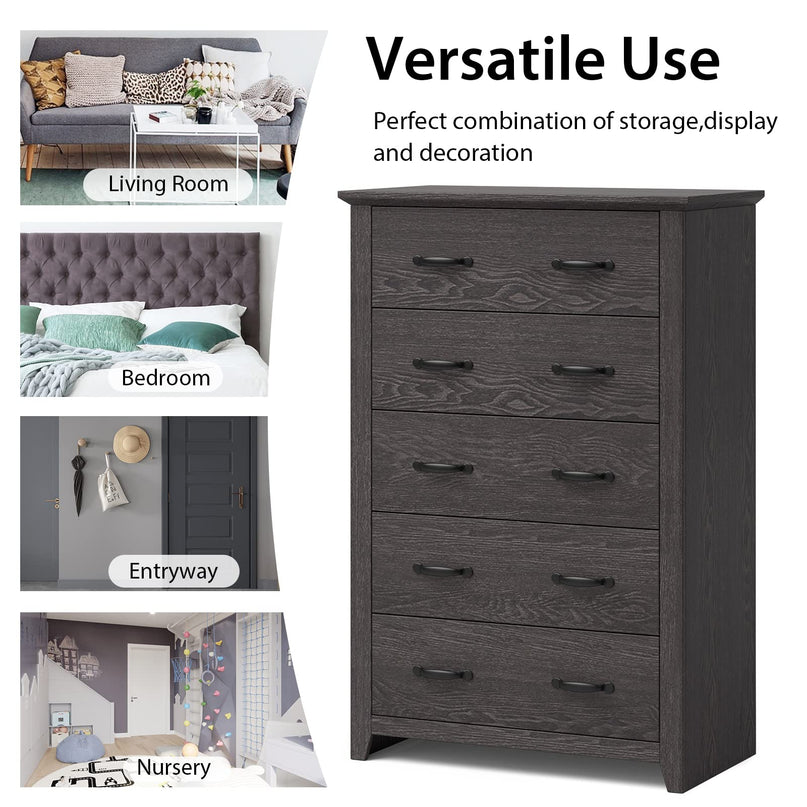 Giantex 5 Drawer Dresser Chest of Drawers - Vertical Dresser with 5 Pull-Out Drawers for Bedroom, Living Room, Entryway
