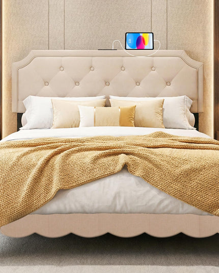Giantex Headboard with Charging Station Queen/Full Size(Diamond Tufting with Charging)
