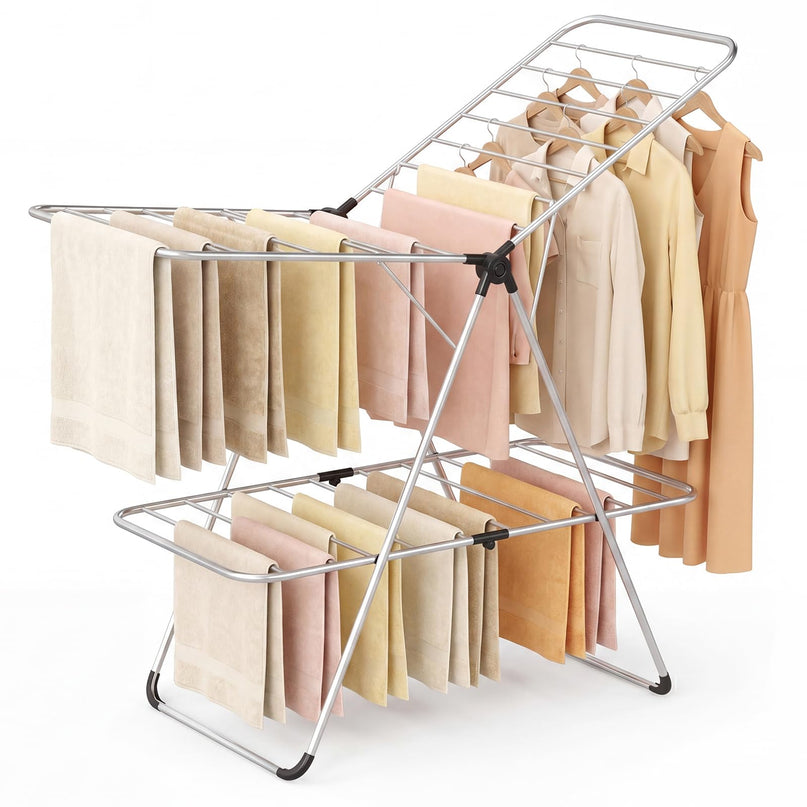Giantex Foldable Clothes Drying Rack 2-Tier Aluminum Laundry Drying Rack