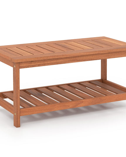 Giantex Hardwood Patio Coffee Table - 2-Tier Wooden Coffee Table
