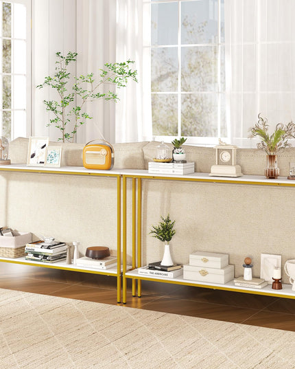 Giantex Gold Console Table with Shelf, 44" Narrow Entryway Table w/Dual Anti-Tipping Kits & Golden Metal Frame