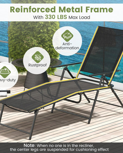 Giantex Lounge Chair Outdoor Set of 2 - Tanning Chair with 6 Adjustable Backrest