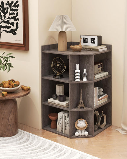 Giantex 3-Tier Corner Cabinet with Charging Station, Corner Shelf with 9 Cubbies, 2 USB Ports & 4 Outlets