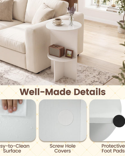 Giantex Round End Tables with Storage Shelf | Modern Night Stands for Small Space