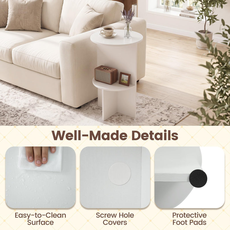 Giantex Round End Tables with Storage Shelf | Modern Night Stands for Small Space