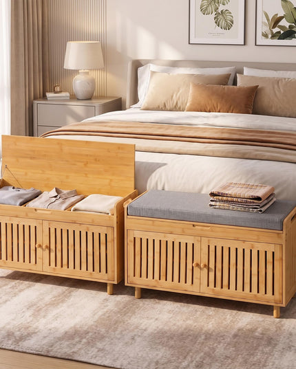 GIANTEX 36" Bamboo Shoe Storage Bench with Lift Top & Cushion