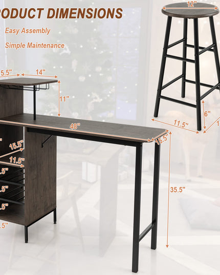 Giantex 3 Pieces Bar Table and Stools Set, Bistro Table Set with Glass Holder (Brown)