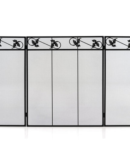 Giantex 3-Panel Fireplace Screen Black - 50 x 30 Inch Folding Antique Mesh Metal Flat Fireplace Screen