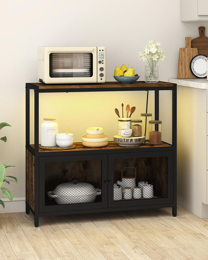 Giantex Wine Cabinet with LED Lights | Industrial Buffet Sideboard w/Charging Station