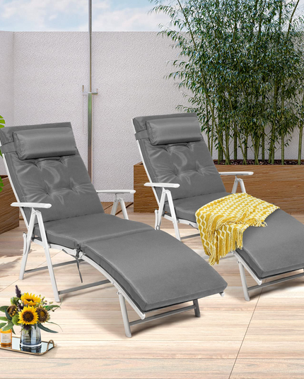 Pool Folding Reclining Beach Chair W/Removable Cushion&Headrest Pillow