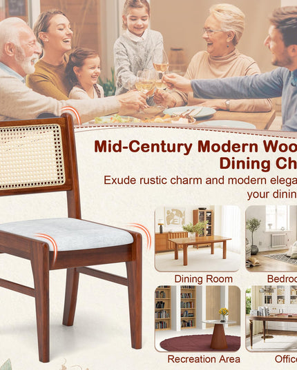 Giantex Rattan Dining Chairs Set of 2/4, Wooden Kitchen Chairs w/Cane Back, Rubber Wood Frame