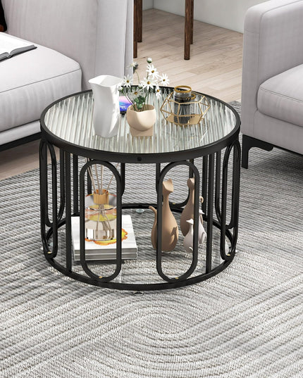 Giantex Small Round Glass Coffee Table, 24" Accent Side Sofa Tea Table with Tempered Glass Top & Oval Swivel Brackets