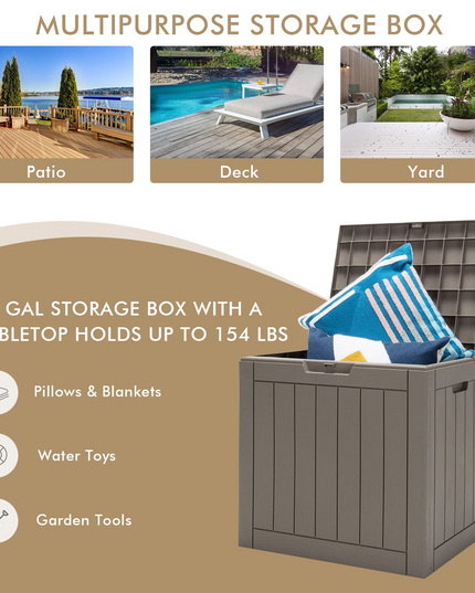 30 Gallon Wood Grain Texture Outdoor Storage Bin(Light Brown)