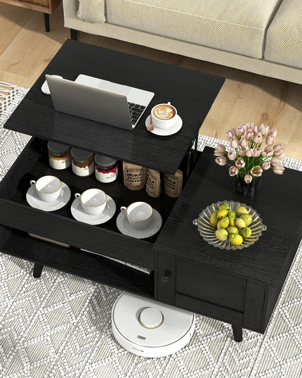 Giantex Lift Top Coffee Table, Modern Cocktail Table with Hidden Compartment, Open Shelf & Cabinet