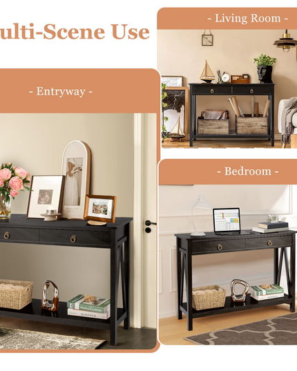Console Table Entryway Sofa Side Table with 2 Drawers & Open Shelf