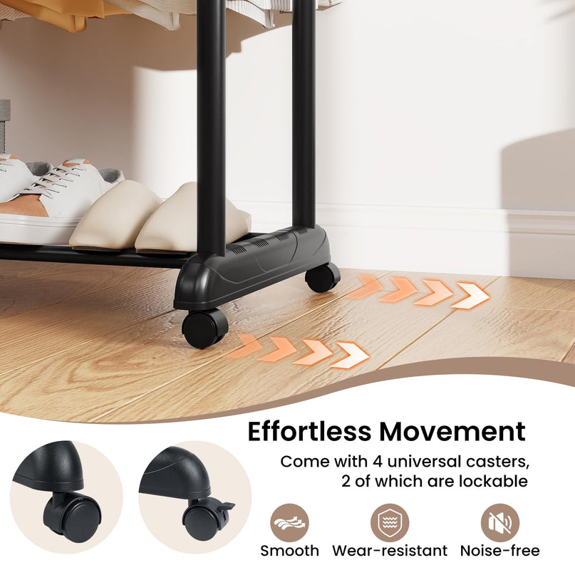 Giantex Portable Garment Clothes Rack with Adjustable Height & Wheels