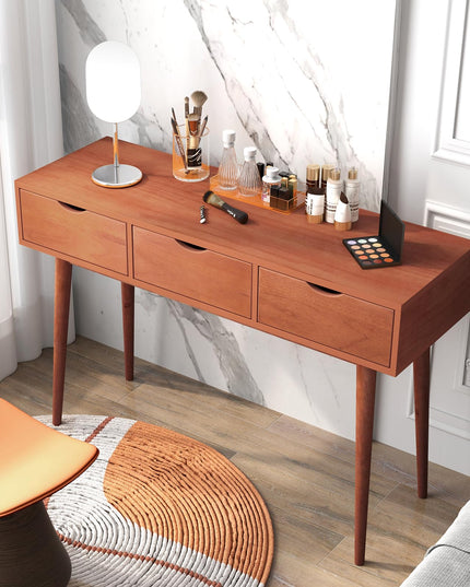 Giantex Writing Desk with 3 Drawers, 48" Computer Desk with Solid Wood Legs, Mid Century Modern Work Table