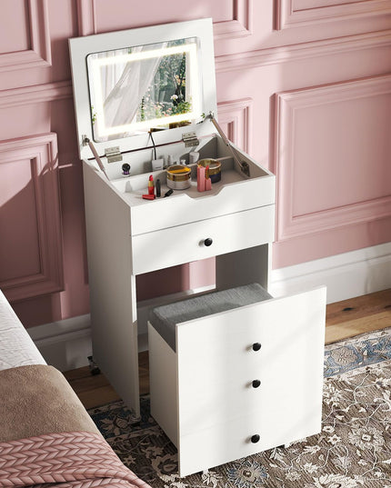 CHARMAID 3-in-1 Vanity Desk with Flip-Top LED Mirror