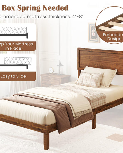 Giantex Wood Bed Frames with Headboard, Mid Century Modern Platform Bed