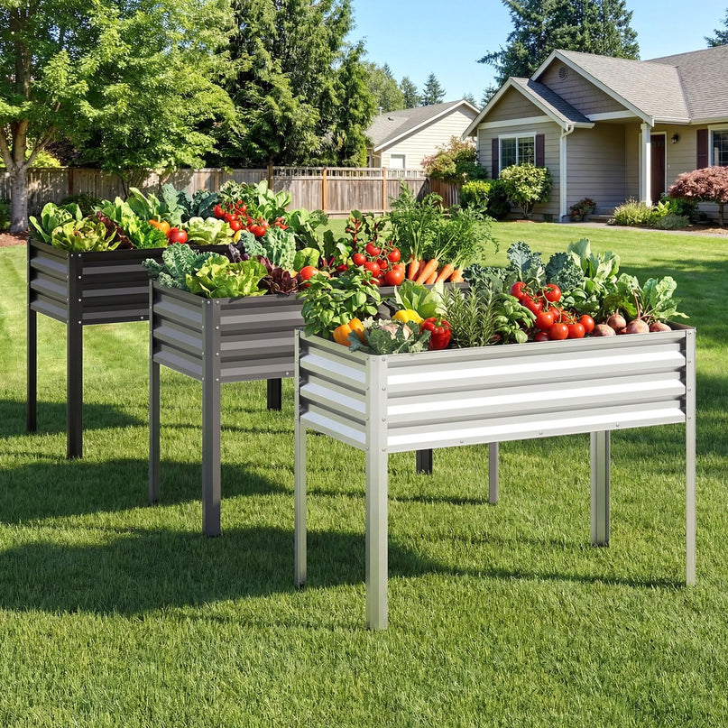 Giantex Raised Garden Bed with Legs | 44" x 22" x 32" Metal Large Elevated Planter Box (1/2)
