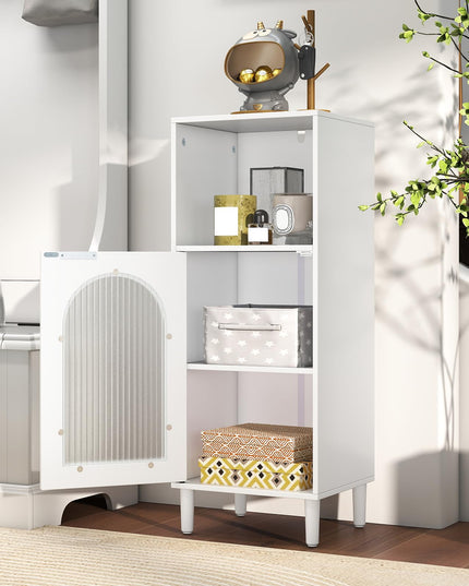 Giantex Bathroom Storage Cabinet with Removable Shelf & Fluted Tempered Glass Door
