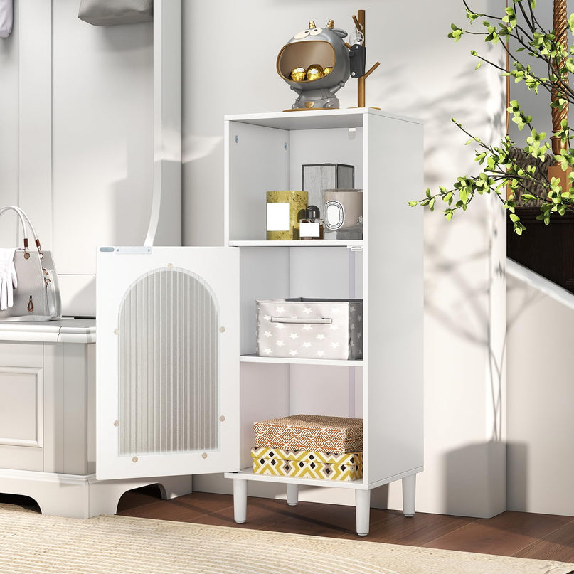 Giantex Bathroom Storage Cabinet with Removable Shelf & Fluted Tempered Glass Door