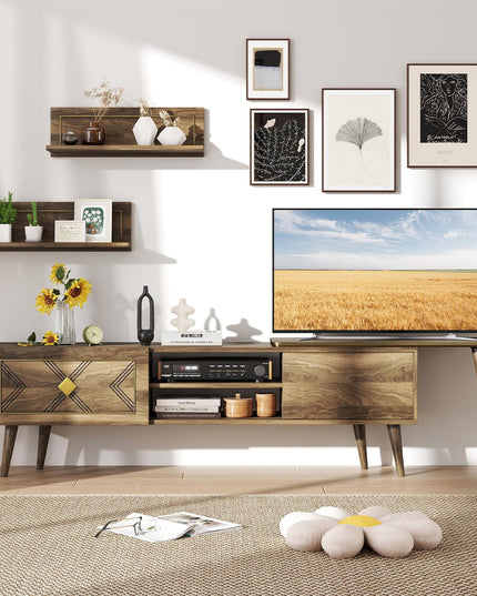 Giantex 85 Inch TV Stand and 2 Floating Shelves Set