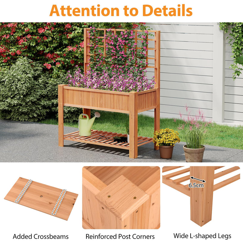 Giantex Wooden Elevated Planter Box with Legs and Drainage Holes for Climbing Plants