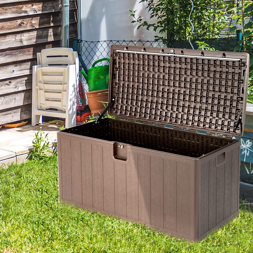 Outdoor Storage Deck Box Patio Bin - 105 Gallon Indoor/Outside Storage Box with Lockable Lid