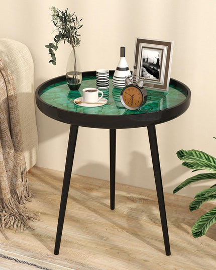 Giantex Outdoor Side Table, Round End Table with Epoxy Resin Finish