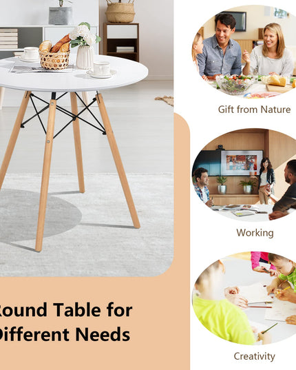 Giantex Dining Table, Round Dining Room Table with Solid Beech Wood Legs