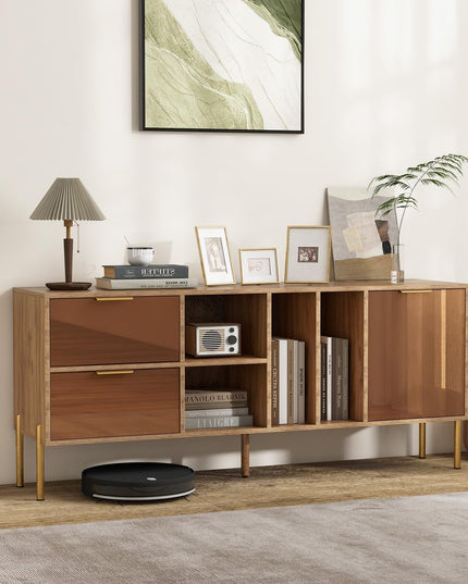 Giantex Mirrored Buffet Cabinet, Wooden Kitchen Sideboard Storage Cabinet w/2 Drawers & 1 Door Accent Cabinet