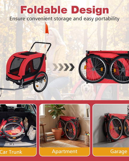 Giantex 2-in-1 Dog Bike Trailer & Pet Stroller for Large Dogs – Foldable Pet Carrier Cart with Front Caster & 2 Air-Filled Tires
