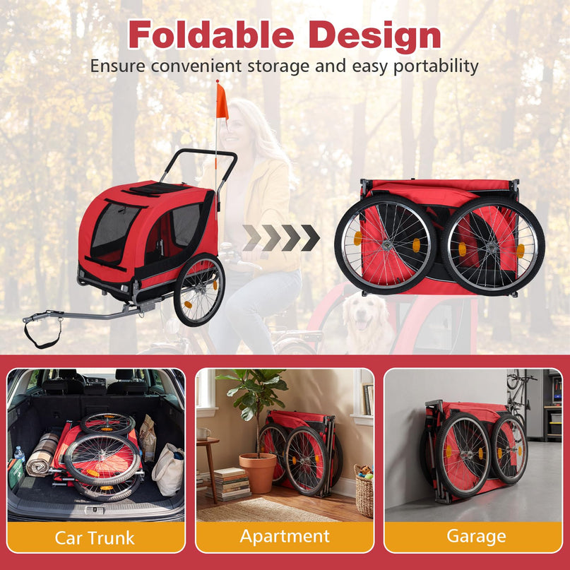 Giantex 2-in-1 Dog Bike Trailer & Pet Stroller for Large Dogs – Foldable Pet Carrier Cart with Front Caster & 2 Air-Filled Tires