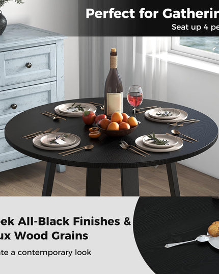 Giantex Round Dining Table, 36” Kitchen Table with Pedestal Base, Solid Rubber Wood Frame, Load 220 lbs