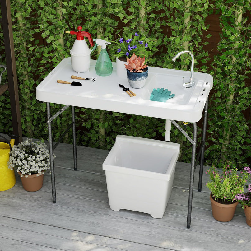Giantex Portable Fish Cleaning Table Folding 42.5" Camping Table with Sink