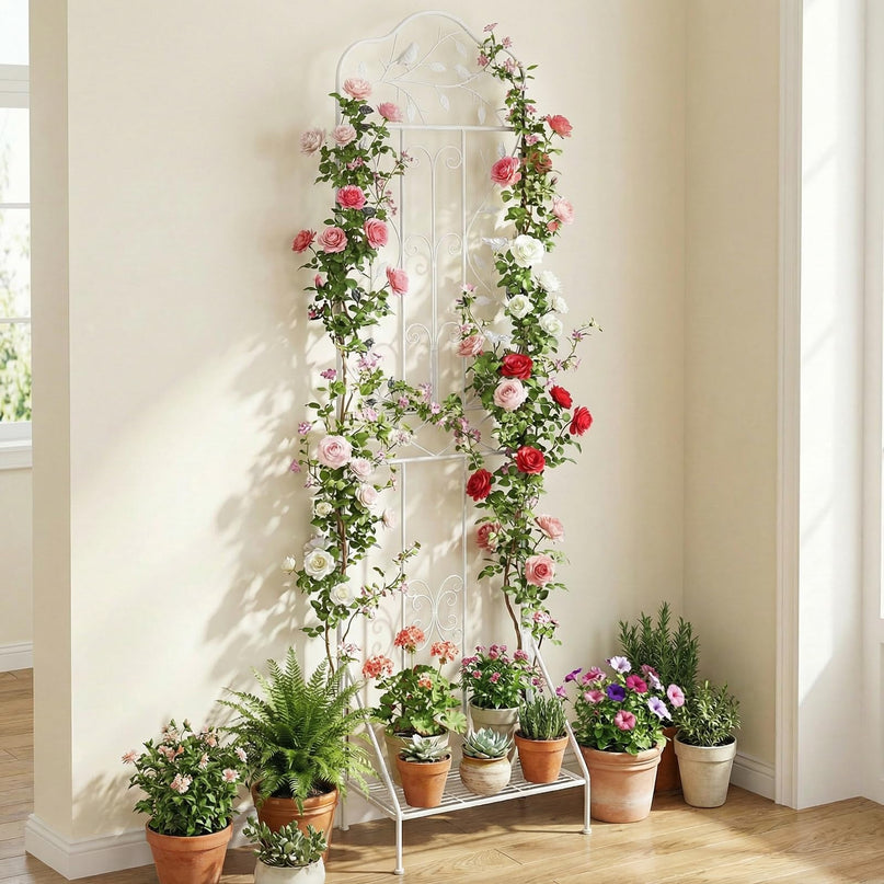 Giantex Metal Garden Trellis for Climbing Plants with Foldable Bottom Shelf (1/2)