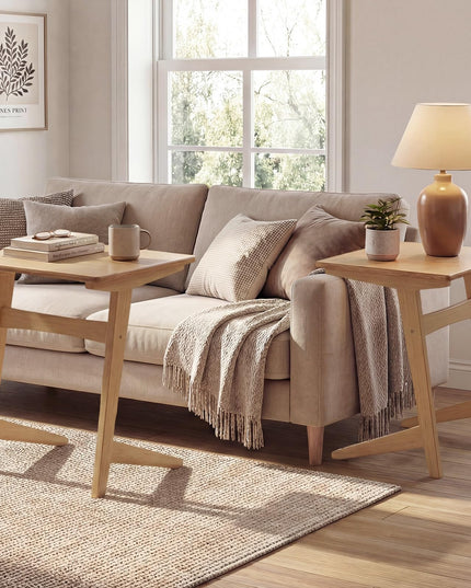 Giantex C-Shaped End Table | Wooden Sofa Side Table w/Solid Rubber Wood Frame (1/2)
