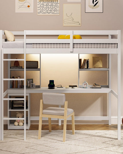 Giantex Twin Loft Bed with Desk and Hutch for Dorm Apartment
