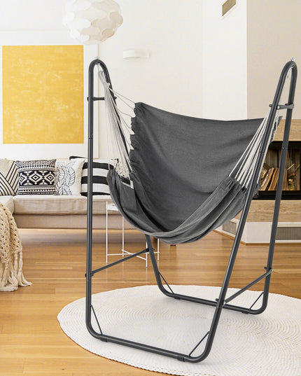 Giantex Hammock Chair with Stand - Swing Chair with Heavy Duty Metal Frame, Storage Side Pocket, Grey