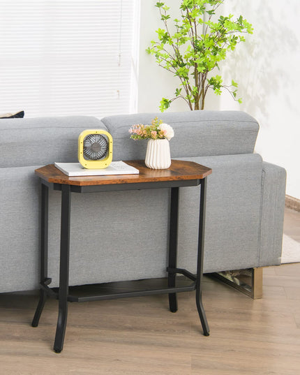 Giantex Narrow End Table w/Rustic Wood Grain & Stable Steel Frame, 25.5"x12.5"x24.5" Rustic Brown