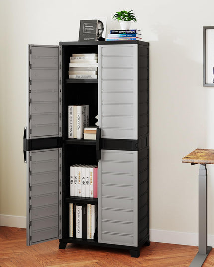 Giantex 68" Lockable Storage Cabinet | PP Garage Storage Shed with Doors & 3 Adjustable Shelves