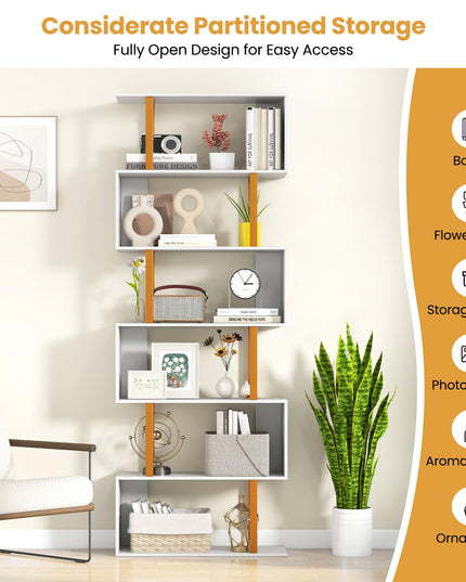 Giantex 6-Tier Modern S-Shaped Bookshelf with Anti-Tipping Kits