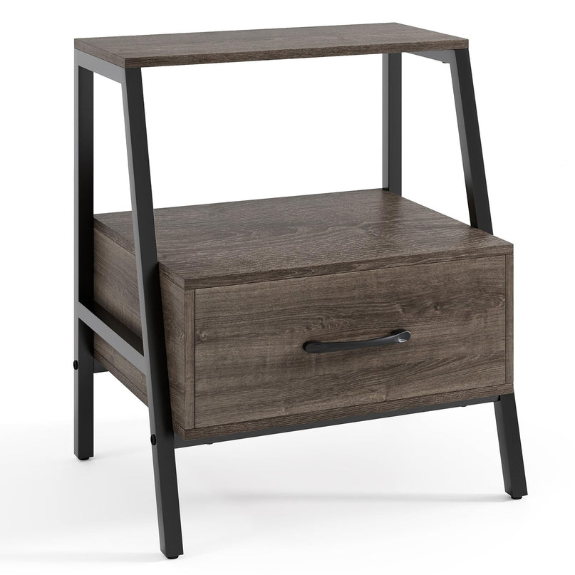 Giantex 3-Tier Farmhouse Nightstand with Drawer and Open Shelf