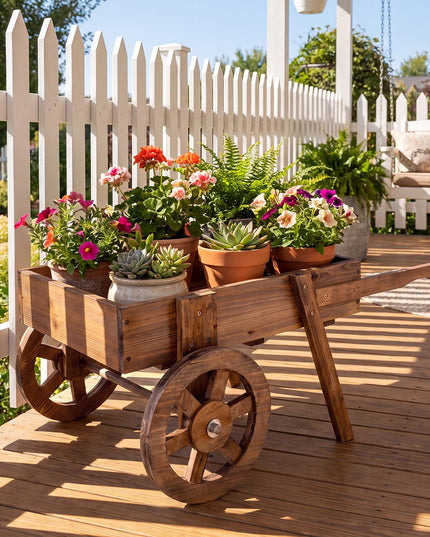 GIANTEX Wooden Wagon Planter Box with Wheels