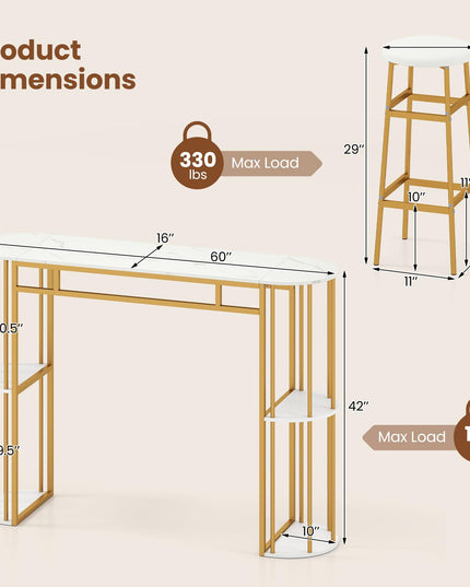 Giantex Tables de Pub 60" avec 2 Tabourets Rembourrés Ensemble Table à Manger pour Coin Repas Salle à Manger