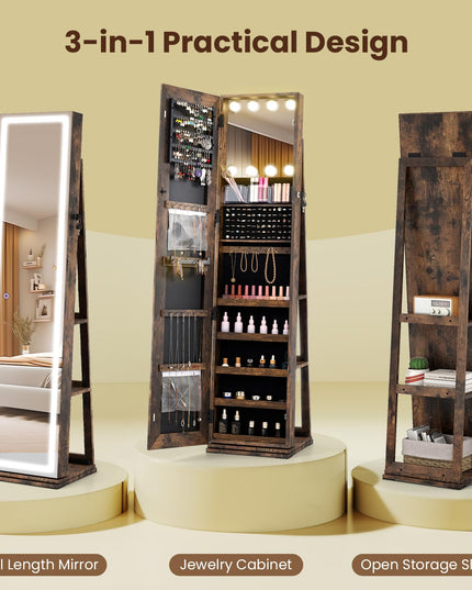 360° Rotating Jewelry Cabinet with Storage for Earrings