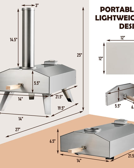 Giantex Outdoor Pizza Oven with 12'' Pizza Stone, Foldable Legs, Portable Stainless Steel Steel Pizza Maker for Outside