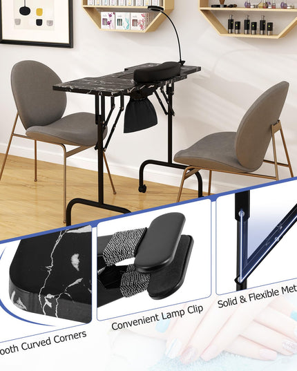 Giantex Foldable Nail Desk - Manicure Table with Built-in Dust Collector Fan, Adjustable LED Lamp