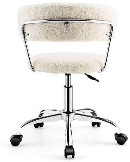 Giantex Home Office Chair, Faux Fur Low Back Swivel Leisure Chair w/Height Adjustable Padded Seat